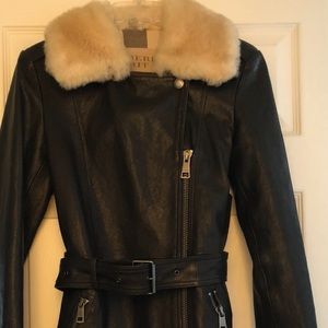 Burberry Leather Trench Coat with Shearling Collar